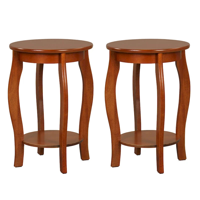 Gymax 2-Tier Round End Table Set of 2 Narrow Sofa Side Nightstand w/