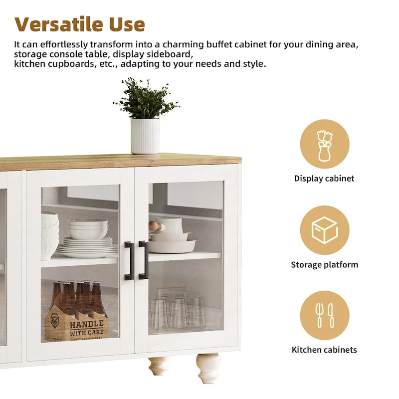 TV Stand with Bookshelves & Tempered Glass Doors, Entertainment Center with Adjustable Shelves for TVs up to 70