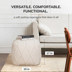 Jani Pouf Ottoman - Cotton-Blend Upholstery with Firm EPP Bead Filling - Footrest or Extra Seating for Living Room