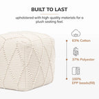 Jani Pouf Ottoman - Cotton-Blend Upholstery with Firm EPP Bead Filling - Footrest or Extra Seating for Living Room