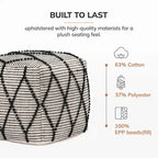 Jani Pouf Ottoman - Cotton-Blend Upholstery with Firm EPP Bead Filling - Footrest or Extra Seating for Living Room