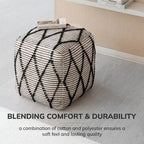 Jani Pouf Ottoman - Cotton-Blend Upholstery with Firm EPP Bead Filling - Footrest or Extra Seating for Living Room