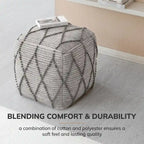 Jani Pouf Ottoman - Cotton-Blend Upholstery with Firm EPP Bead Filling - Footrest or Extra Seating for Living Room