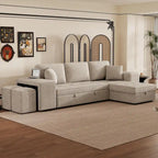 Roomfitters 3-Seater Modern L-Shape Reversible Sectional Couch, Pull-Out Sleeper Sofa with Storage Chaise and Two Stools