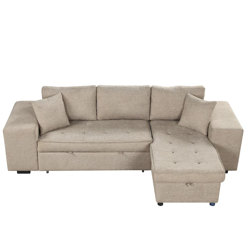 Roomfitters 3-Seater Modern L-Shape Reversible Sectional Couch, Pull-Out Sleeper Sofa with Storage Chaise and Two Stools
