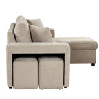 Roomfitters 3-Seater Modern L-Shape Reversible Sectional Couch, Pull-Out Sleeper Sofa with Storage Chaise and Two Stools