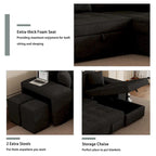 Roomfitters 3-Seater Modern L-Shape Reversible Sectional Couch, Pull-Out Sleeper Sofa with Storage Chaise and Two Stools