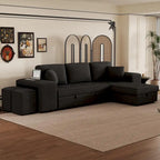 Roomfitters 3-Seater Modern L-Shape Reversible Sectional Couch, Pull-Out Sleeper Sofa with Storage Chaise and Two Stools
