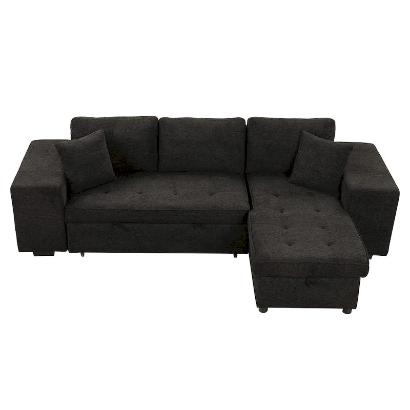 Roomfitters 3-Seater Modern L-Shape Reversible Sectional Couch, Pull-Out Sleeper Sofa with Storage Chaise and Two Stools