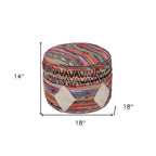 18 Inch Rainbow Cylinder Pouf Ottoman Geometric Design for Living Room