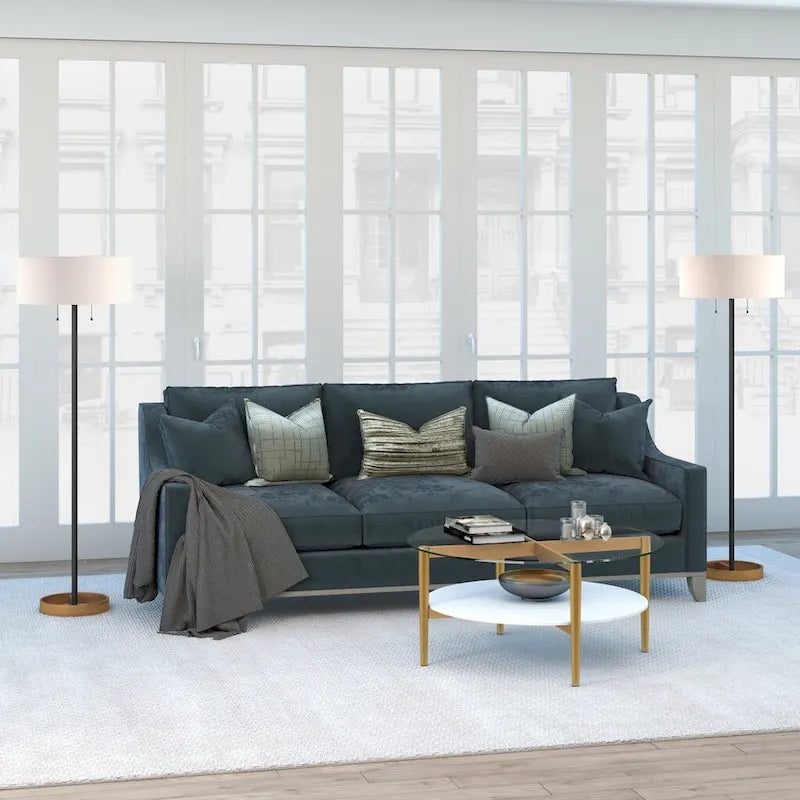 36-Inch Round Glass Coffee Table with Gold Steel Base and Shelf for Storage Modern Living Room Accent Piece - 36L x 36W x 17H