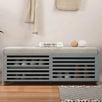 Distressed Shutter Shoe Bench with Storage & Cushion