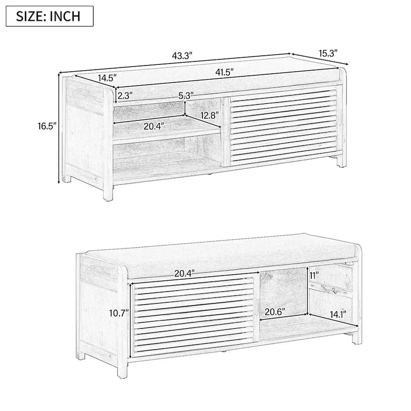 Distressed Shutter Shoe Bench with Storage & Cushion