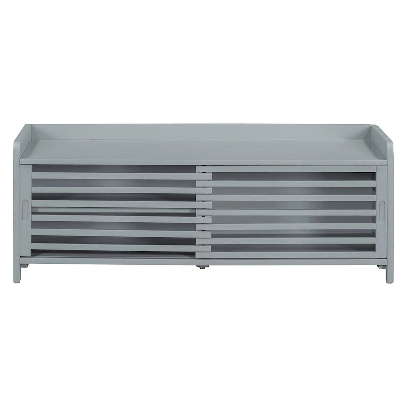 Distressed Shutter Shoe Bench with Storage & Cushion