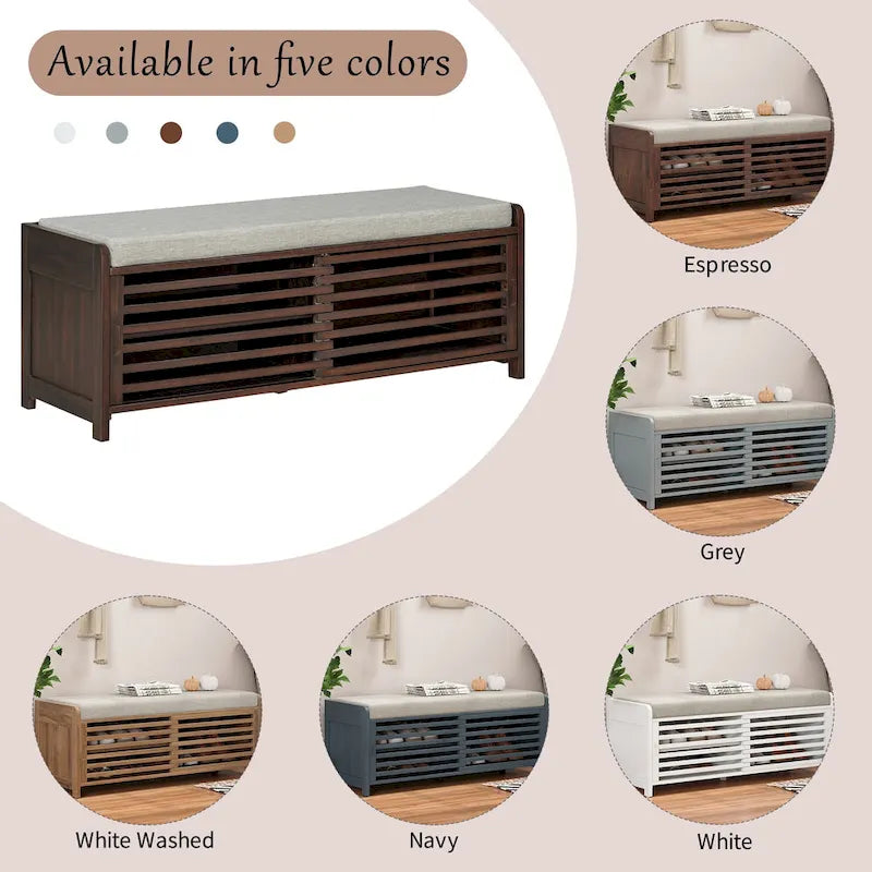 Distressed Shutter Shoe Bench with Storage & Cushion