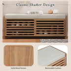 Distressed Shutter Shoe Bench with Storage & Cushion