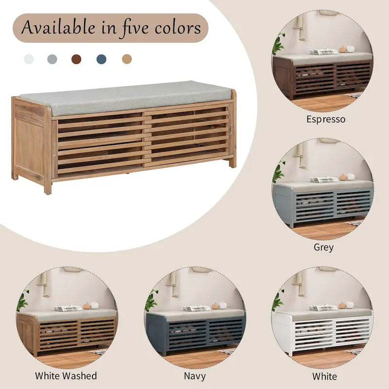 Distressed Shutter Shoe Bench with Storage & Cushion