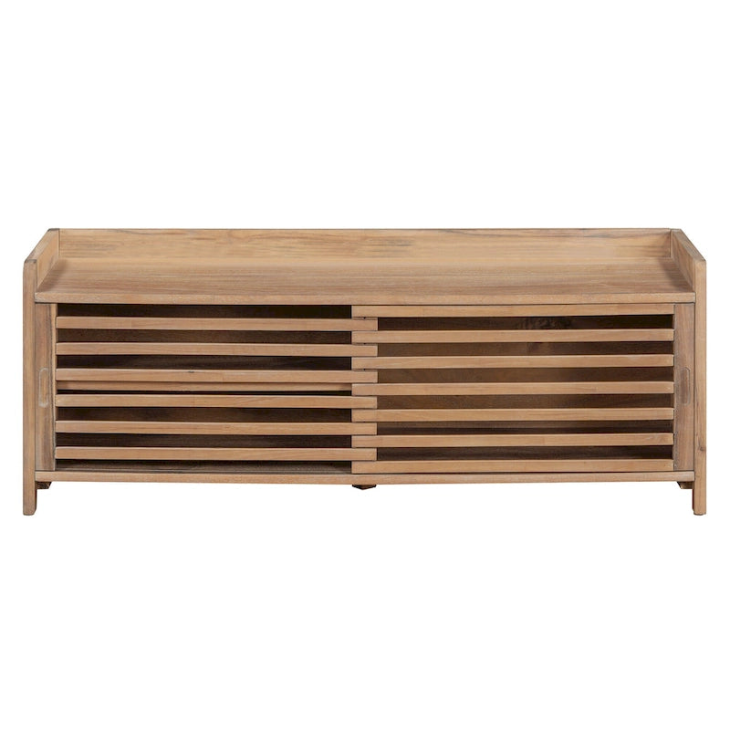 Distressed Shutter Shoe Bench with Storage & Cushion