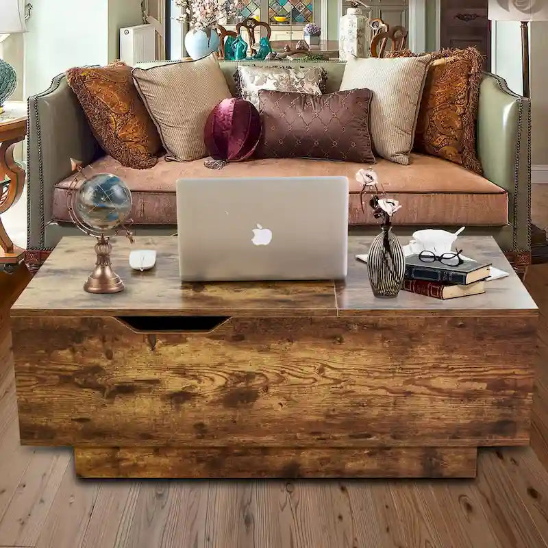 New Adjustable Top Coffee Table in Walnut or Grey, Rectangle Living Room Desk with Storage