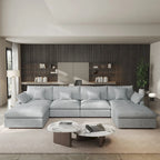 Minimalist Linen Sectional Sofa Down Filled Cloud Couch, U-Shape Deep Seat Couch with Cushions