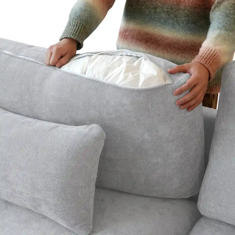 Minimalist Linen Sectional Sofa Down Filled Cloud Couch, U-Shape Deep Seat Couch with Cushions