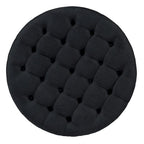Modern Round Coffee Table 2 Tier Button Tufted Footstool with Wooden Shelf Storage Upholstered and Wheels for Living Room