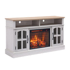 Modern Simple TV Stand with 2 Storage Cabinets and Electric Fireplace for Living Room Home Theater and Bedroom