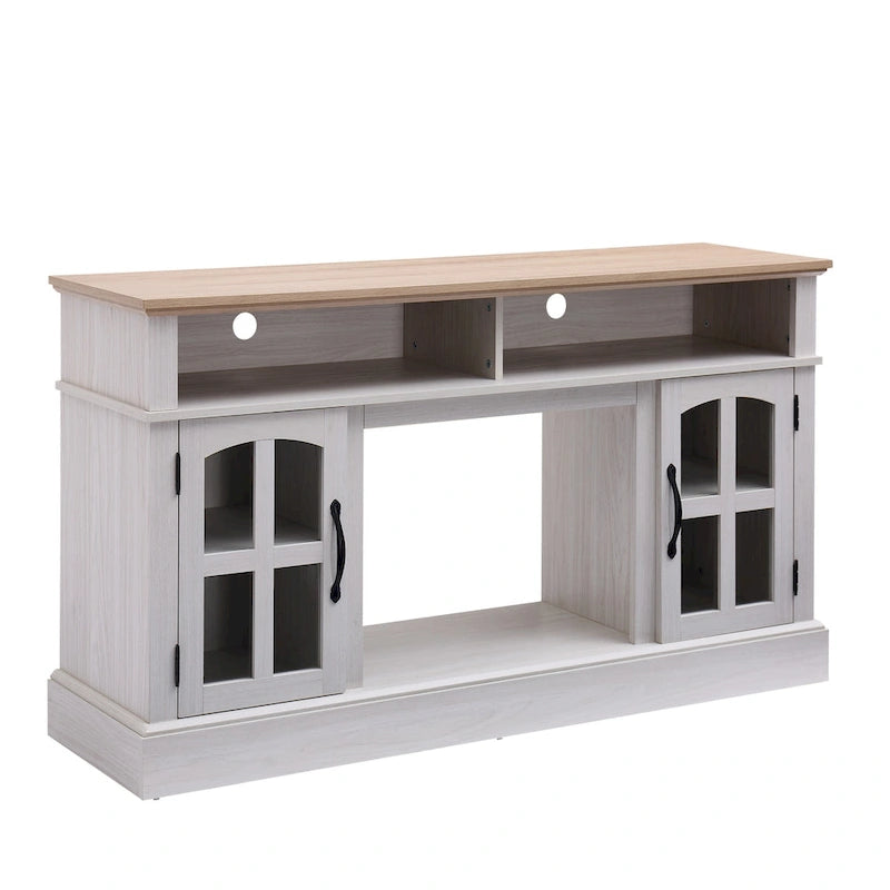 Modern Simple TV Stand with 2 Storage Cabinets and Electric Fireplace for Living Room Home Theater and Bedroom