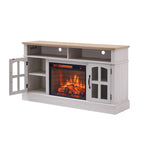 Modern Simple TV Stand with 2 Storage Cabinets and Electric Fireplace for Living Room Home Theater and Bedroom
