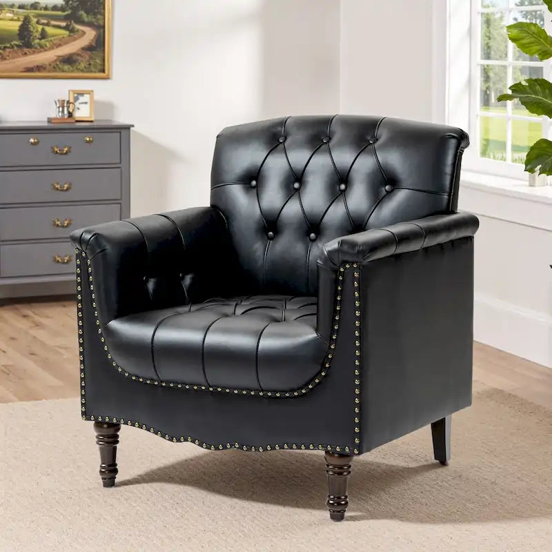 Tufted Accent Chair Vegan Leather Armchair for Living Room