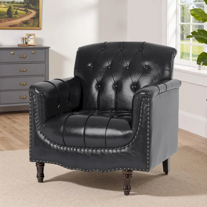 Tufted Accent Chair Vegan Leather Armchair for Living Room