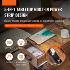 Natural Wood Particle Board End Table with Drawer and Power Strip - 23.98 L x 14.02 W x 24.02 H