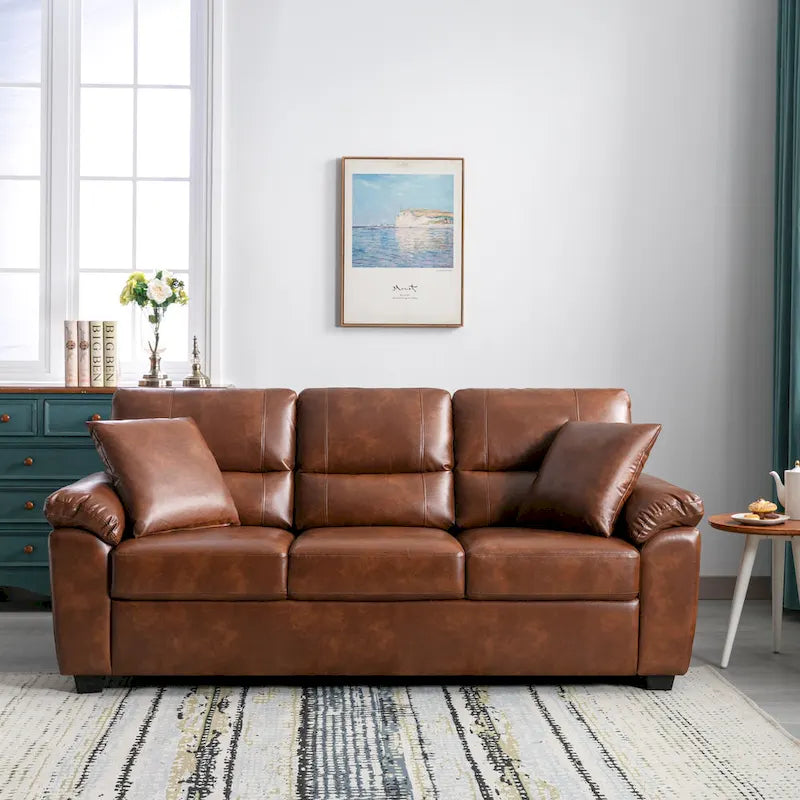 Upholstered Living Room Set, 4 Pieces - Faux Leather Chair, Loveseat, sofa with Ottoman