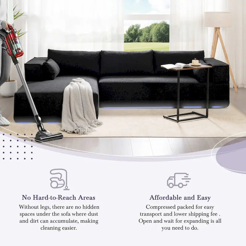 L-Shaped Modular Sectional Sofa with Side Table, Chaise, Wide Seat