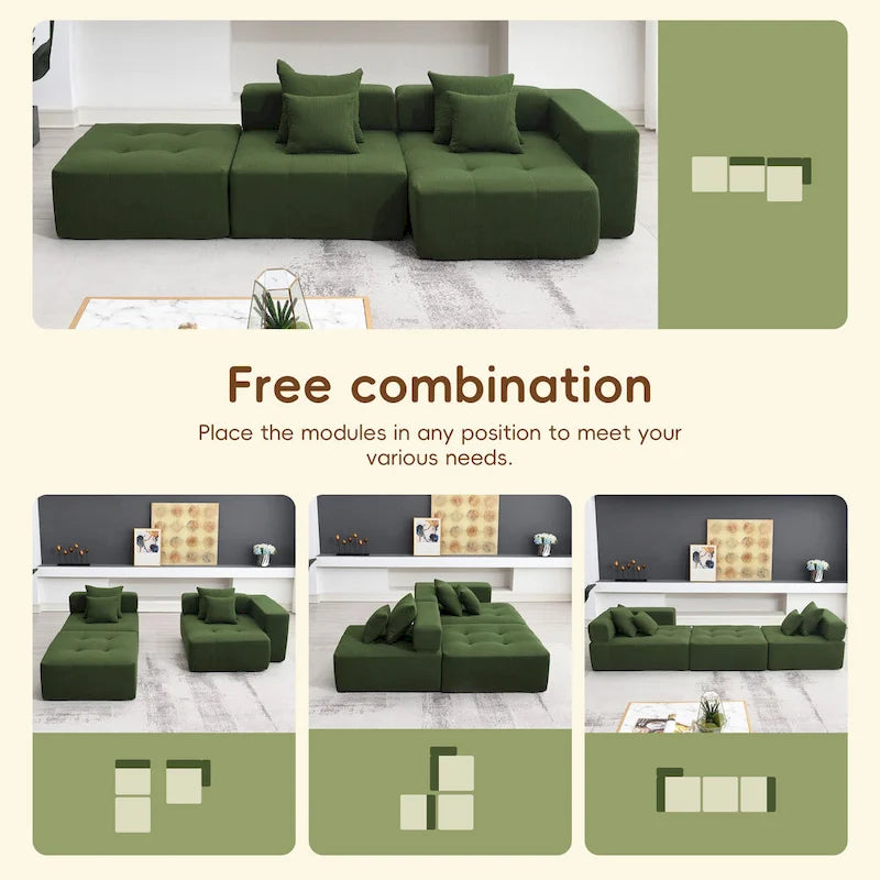 L Shaped Modular Cloud Sofa, Sectional Corduroy Couch
