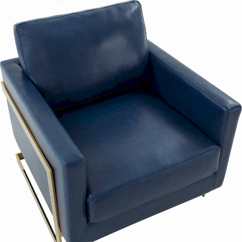 Lincoln Leather Accent Chair With Gold Frame Modern Single Seater Sofa for Living Room and Bedroom - 34