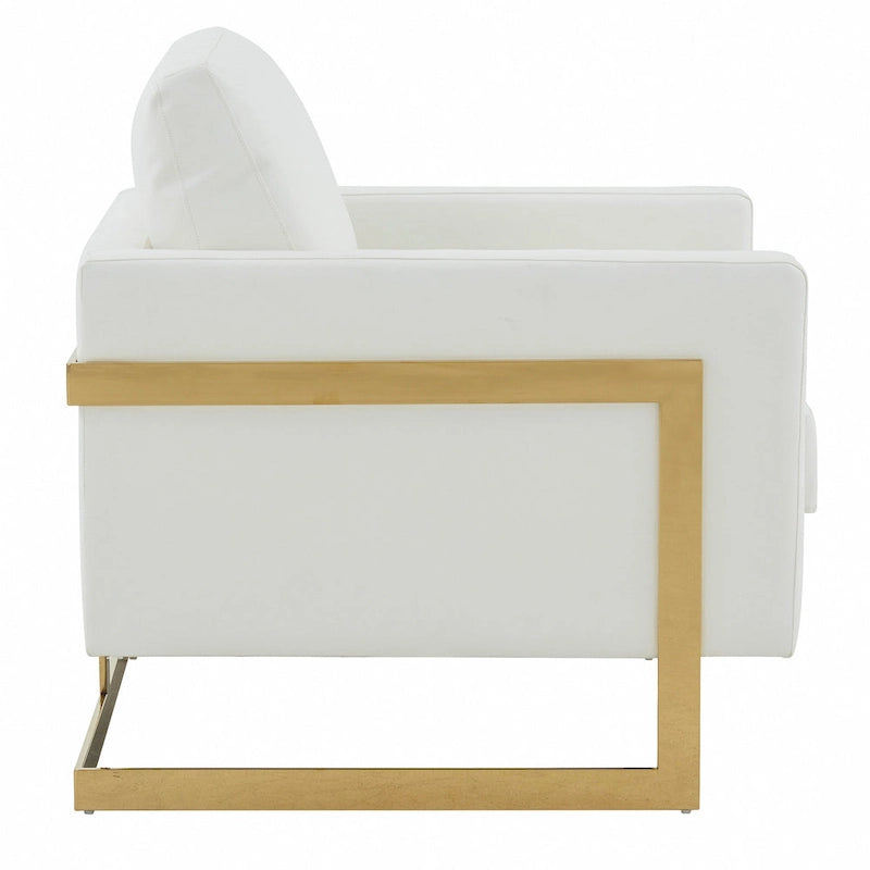 Lincoln Leather Accent Chair With Gold Frame Modern Single Seater Sofa for Living Room and Bedroom - 34