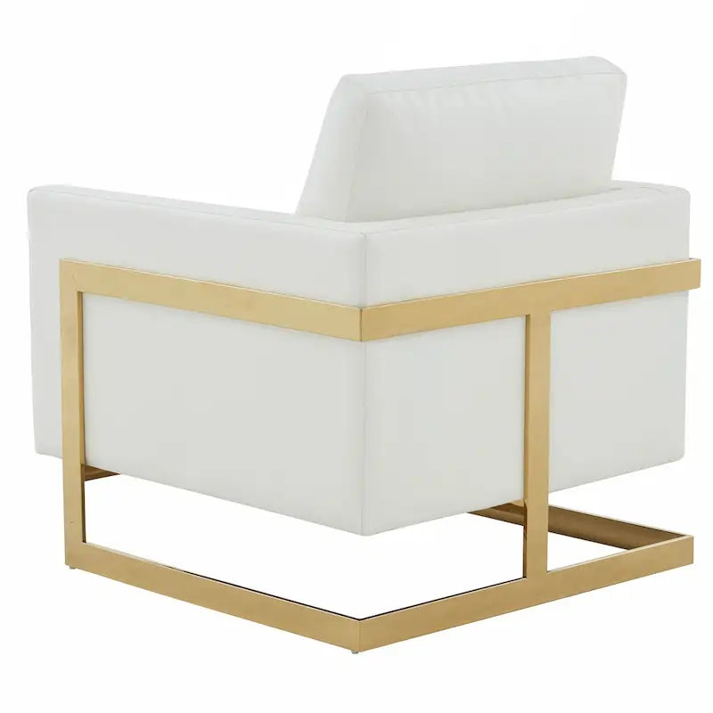 Lincoln Leather Accent Chair With Gold Frame Modern Single Seater Sofa for Living Room and Bedroom - 34