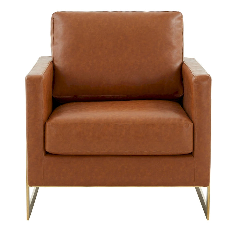 Lincoln Leather Accent Chair With Gold Frame Modern Single Seater Sofa for Living Room and Bedroom - 34