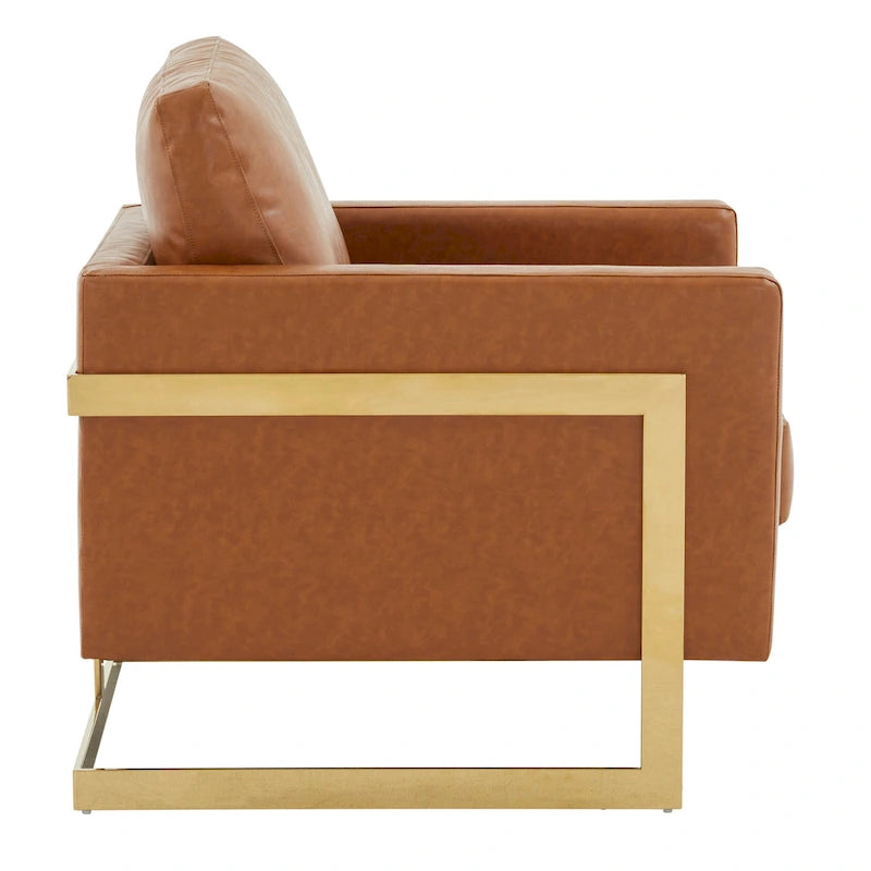 Lincoln Leather Accent Chair With Gold Frame Modern Single Seater Sofa for Living Room and Bedroom - 34