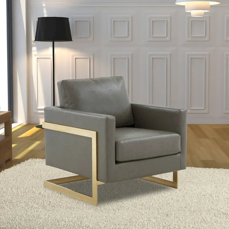 Lincoln Leather Accent Chair With Gold Frame Modern Single Seater Sofa for Living Room and Bedroom - 34