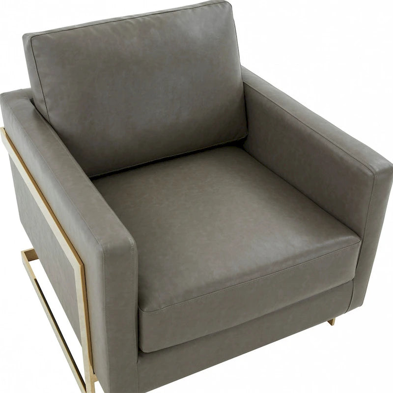 Lincoln Leather Accent Chair With Gold Frame Modern Single Seater Sofa for Living Room and Bedroom - 34