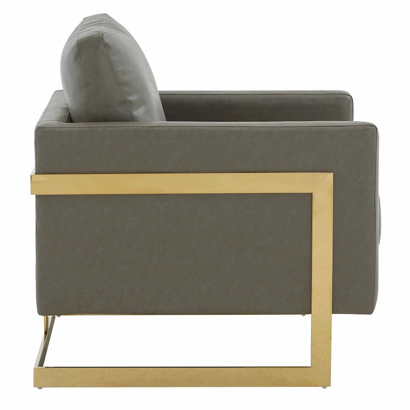 Lincoln Leather Accent Chair With Gold Frame Modern Single Seater Sofa for Living Room and Bedroom - 34