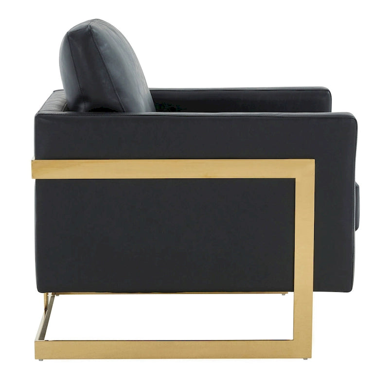 Lincoln Leather Accent Chair With Gold Frame Modern Single Seater Sofa for Living Room and Bedroom - 34