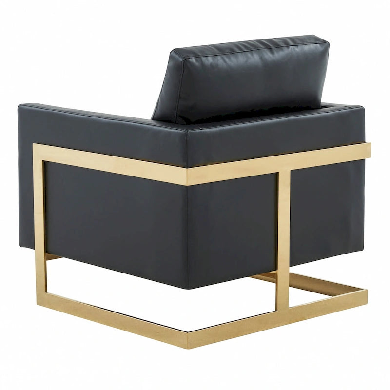 Lincoln Leather Accent Chair With Gold Frame Modern Single Seater Sofa for Living Room and Bedroom - 34