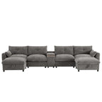 142 Modular U Shaped Sectional Sofa with Storage Ottomans and Console