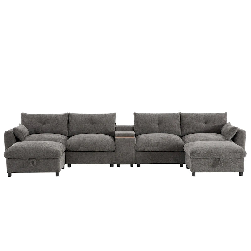 142 Modular U Shaped Sectional Sofa with Storage Ottomans and Console