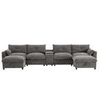 142 Modular U Shaped Sectional Sofa with Storage Ottomans and Console