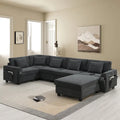128 Chenille U-Shaped Sectional Sofa with Storage & USB