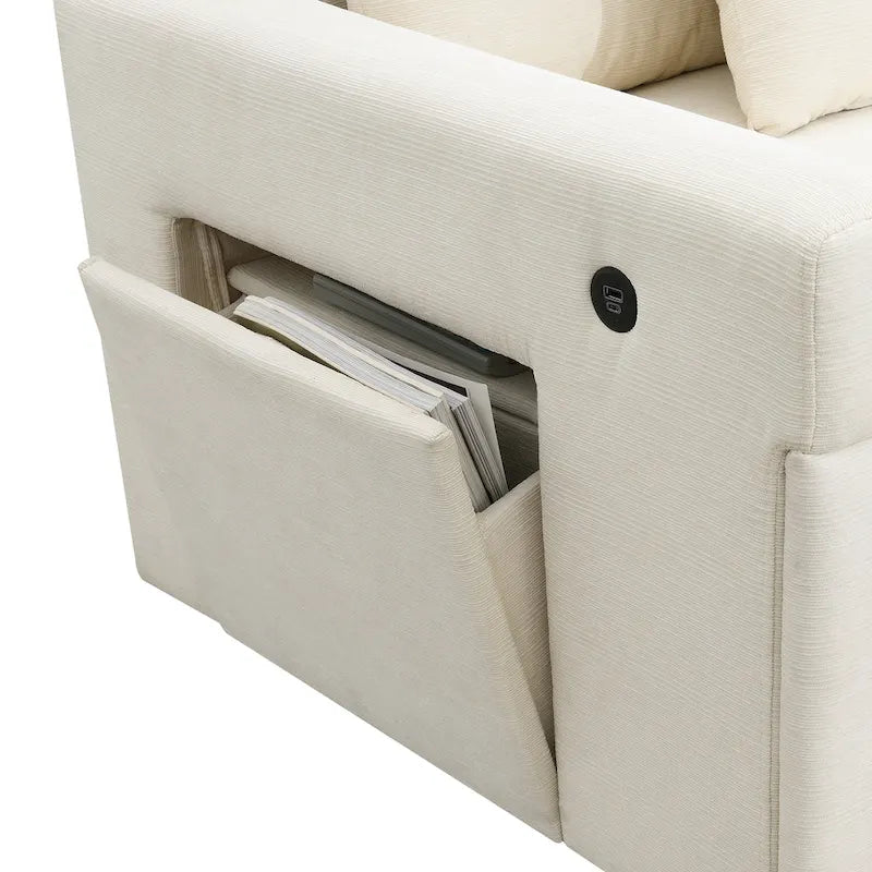 128 Chenille U-Shaped Sectional Sofa with Storage & USB